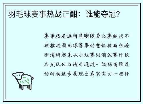 羽毛球赛事热战正酣：谁能夺冠？
